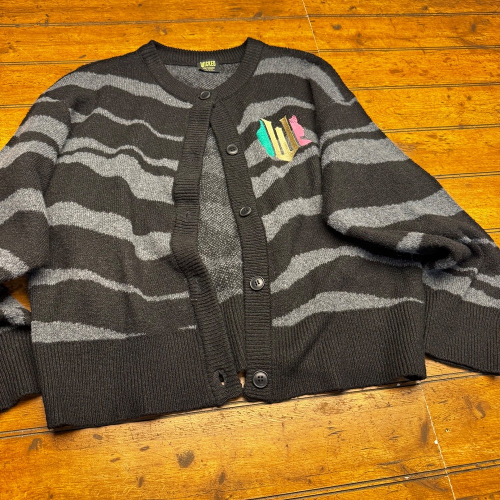 Wicked Paul Tazewell Collection Striped Cardigan‎ XL Black Grey Elphaba Glinda